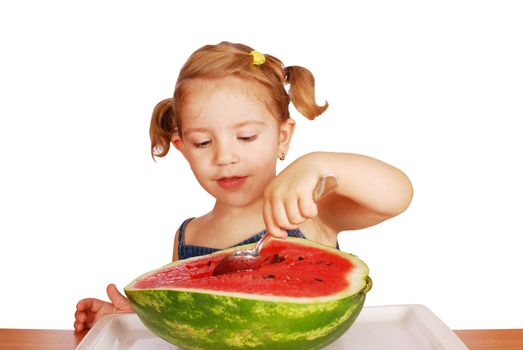 Beauty little girl with fresh watermelon