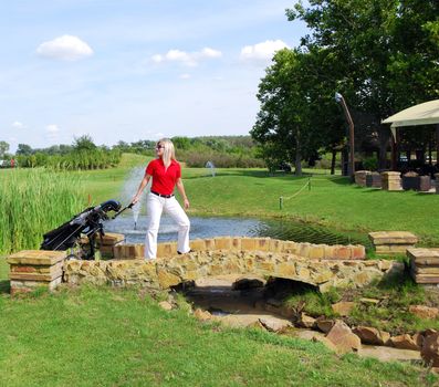 Beauty girl goes to play golf