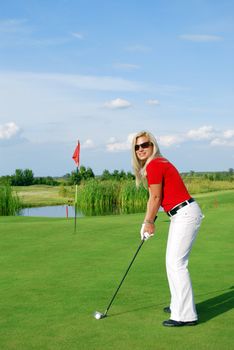 Beauty blonde girl golf player