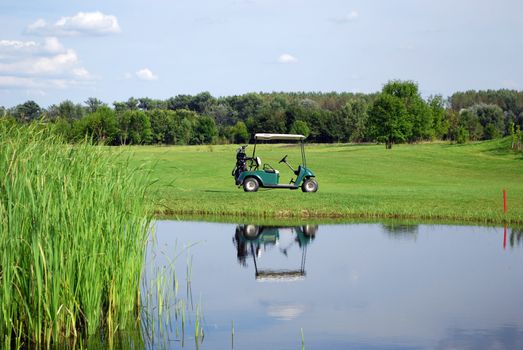Golf electric buggy on golf field