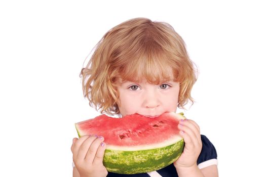 Little girl eating watermelon studio shot