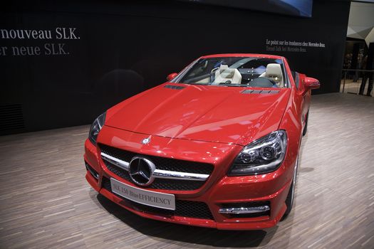 GENEVA, SWITZERLAND - MARCH 4, 2011 - Mercedes SLK 250 BlueEfficiency is presented at the annual motor show in Geneva on March 4, 2011.
