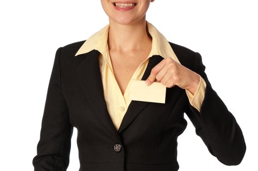 woman showing her badge at the entrance of meeting room