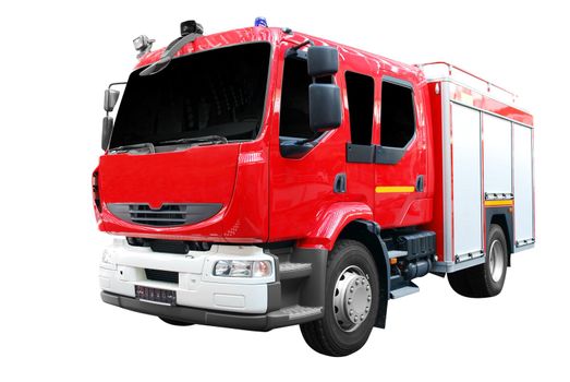 Fire truck front view isolated on white