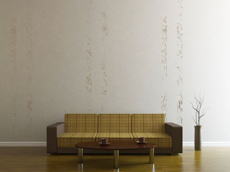 Sofa and a vase near the wall
