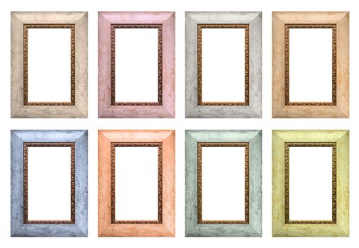Set of color empty picture frames isolated on white background