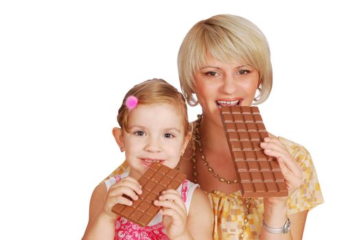 Mother and daughter with chocolate studio shot