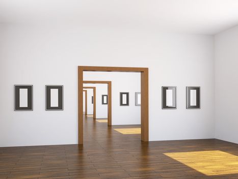 Large gallery with paintings on the walls