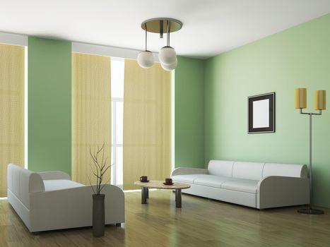Room interior with two sofas and a table