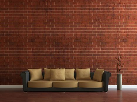 Sofa and a vase near the wall
