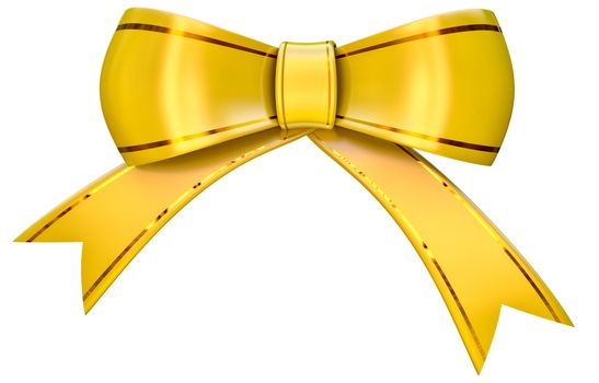 yellow christmas bow on a white background