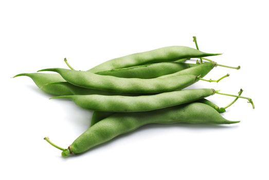 Bunch of fresh green beans isolated on white background