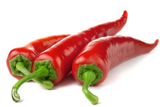 Three red chili peppers isolated on a white background