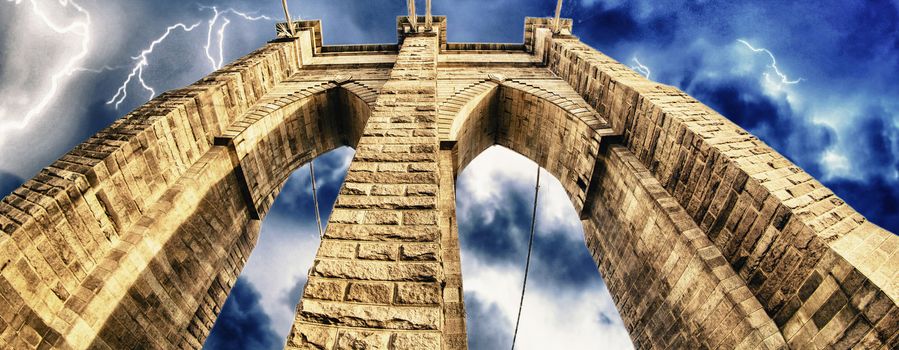 Storm above Brooklyn Bridge in New York City, U.S.A.