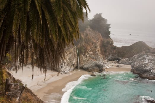 Waterfall in exotic bay California USA