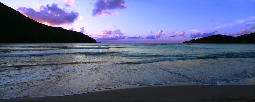 Panoramic sunset view at Brewers Bay on Tortola of the British Virgin Islands.