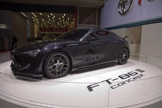 GENEVA, SWITZERLAND - MARCH 4, 2011 - Toyota FT-86 II Concept Car is presented at the annual motor show in Geneva on March 4, 2011.