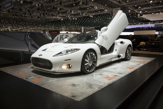 GENEVA, SWITZERLAND - MARCH 4, 2011 - Spyker Aileron is presented at the annual motor show in Geneva on March 4, 2011.