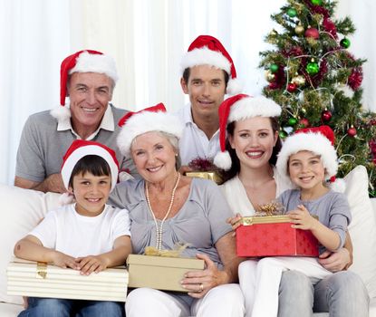 Laughing family at Christmas time