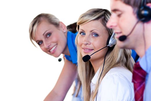 Young manager with her team in a call center 
