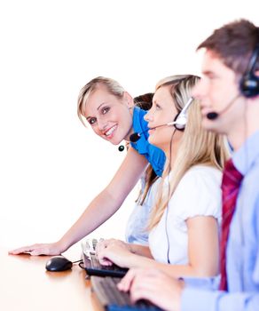 Young business team at work in a call center 