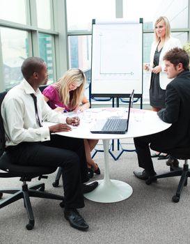 Multi-ethnic business people working together in a presentation