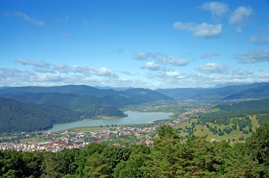 Village on Bistrita river valley in Romania