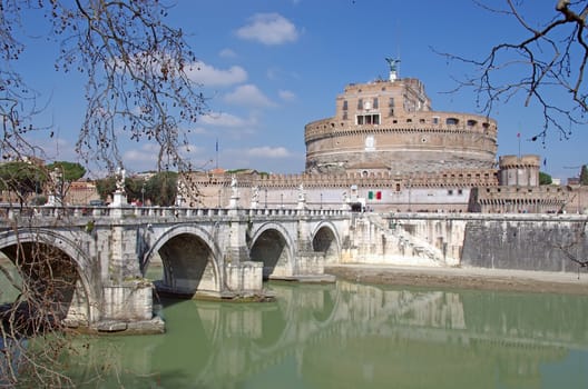 Old Rome buildings: Bridge and Castle of Saint Angelo