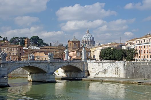 View of Saint Peter Basilica from Tiber river (Ponte Vittorio Emanuelle II)