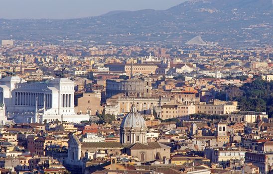 Panoramic view of Rome with Colosseum in center, from Saint Peter Basilica