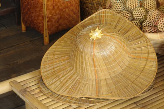 Hat wicker is Thai handmade at local maket near bangkok, Thailand.