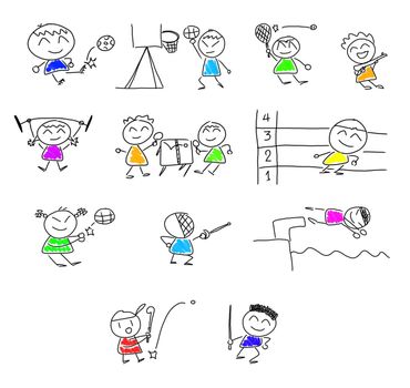 many cute cartoon play  sport.