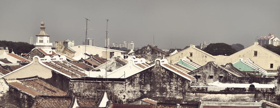 Rooftops of Malacca panoramic view in Malaysia listed as a UNESCO World Heritage Site since 7 July 2008