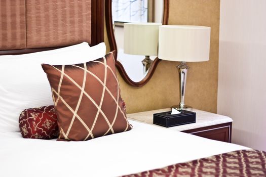 Concept for luxury and Honeymoon, pillows in a luxury hotel