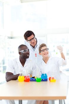 Science students examining a test-tube