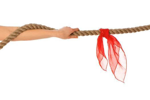 The strong-willed woman plays of pulling of a rope and wins