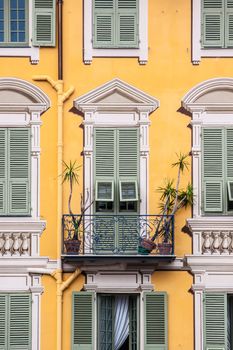 Yellow grafical vintage facade.