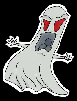 Angry ghost with scary gesture over black background