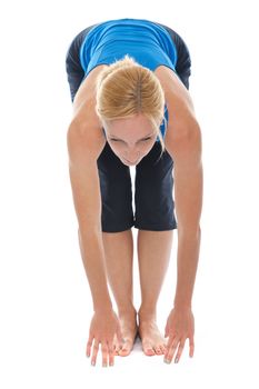 Practicing Yoga. Young woman isolated on white background