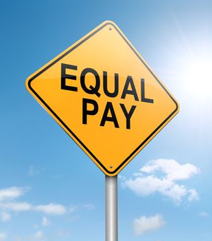 Illustration depicting a roadsign with an equal pay concept. Sky background.