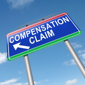 Illustration depicting a roadsign with a compensation claim concept. Sky background.