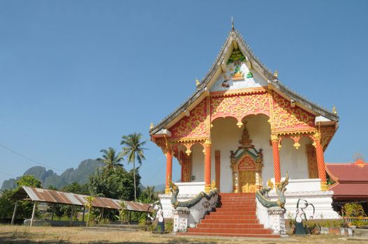 Loas temple and nice blue sky in northern Luang Prabang, Loas. 