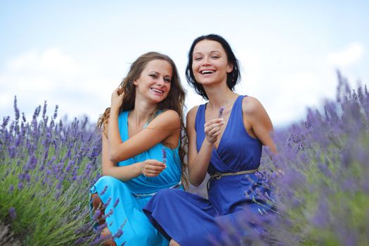 two women on lavender field