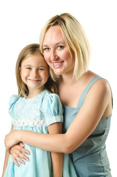 Mother with daughter isolated on white