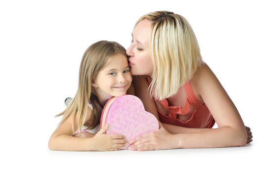 Mother with daughter isolated on white