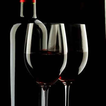 Red Wine Glass silhouette Black Background