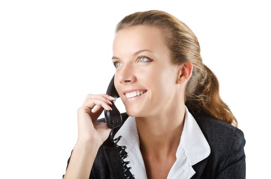 Attractive helpdesk operator on white