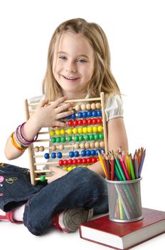 Girl with books and abacus