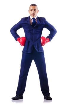 Handsome businessman with boxing gloves