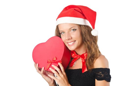 Young santa with giftbox on white